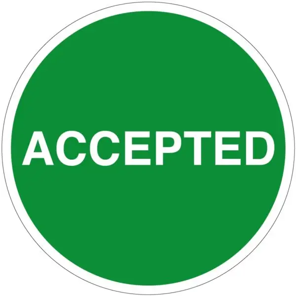 Accepted sticker met tekst - groen wit- rond - zelfklevende folie