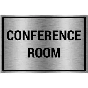 Conference room bord - brushed aluminium materiaal - grijs zwart - met Engelse tekst conference room - rechthoek