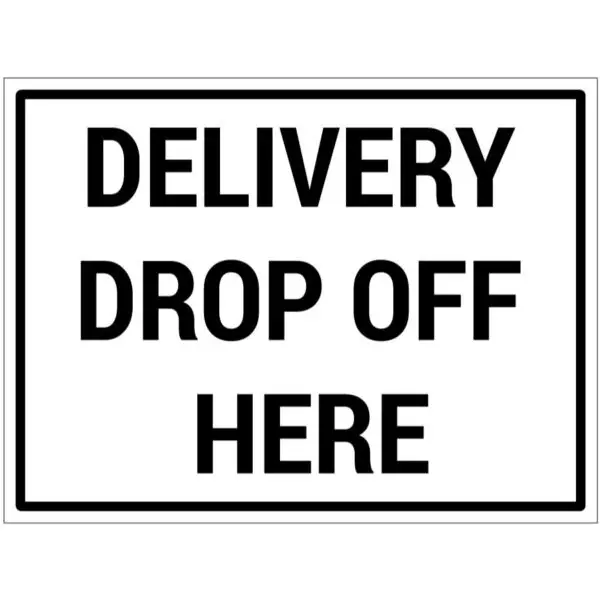 Delivery drop off bord - dibond materiaal - wit zwart - met Engelse tekst delivery drop off here - rechthoek