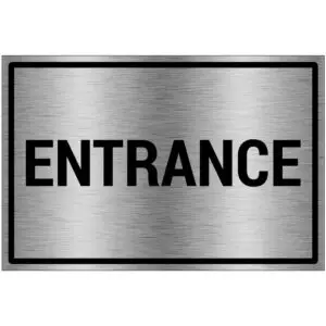 Entrance bord - brushed aluminium materiaal - grijs zwart - met Engelse tekst entrance - rechthoek