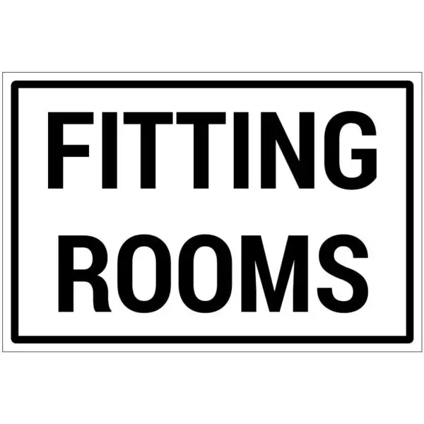 Fitting rooms bord - dibond materiaal - wit zwart - met Engelse tekst fitting rooms - rechthoek