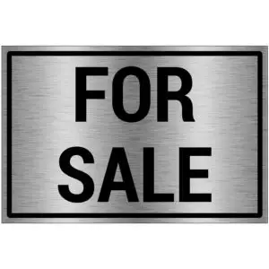 For sale bord - brushed aluminium materiaal - grijs zwart - met Engelse tekst for sale - rechthoek