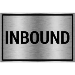 Inbound bord - brushed aluminium materiaal - grijs zwart - met Engelse tekst inbound - rechthoek