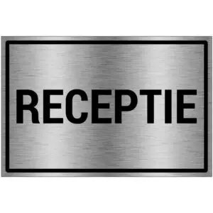 Receptie bord - brushed aluminium materiaal - grijs zwart - met Nederlandse tekst receptie - rechthoek