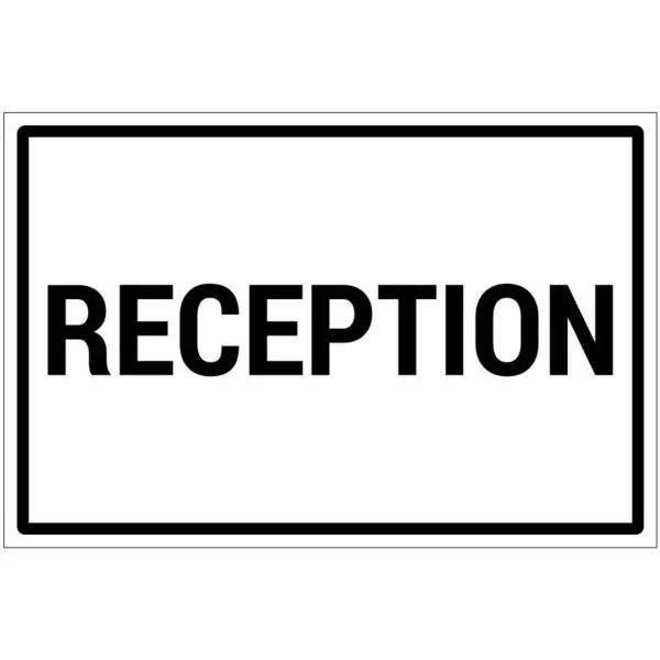 Reception bord - dibond materiaal - wit zwart - met Engelse tekst reception - rechthoek