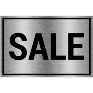 Sale bord - brushed aluminium materiaal - grijs zwart - met Engelse tekst sale - rechthoek