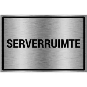 Serverruimte bord - brushed aluminium materiaal - grijs zwart - met Nederlandse tekst serverruimte - rechthoek
