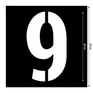 Spuitsjabloon cijfer 9 - dibond materiaal - 50 x 50 cm - zwart met uitsparing