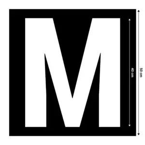 Spuitsjabloon letter M - dibond materiaal - 50 x 50 cm - zwart met uitsparing