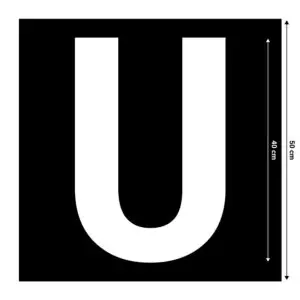 Spuitsjabloon letter U - dibond materiaal - 50 x 50 cm - zwart met uitsparing