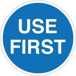 Use first sticker met tekst - blauw wit- rond - zelfklevende folie