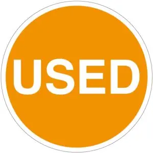 Used sticker met tekst - oranje wit- rond - zelfklevende folie