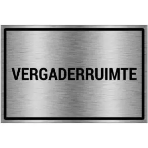 Vagaderruimte bord - brushed aluminium materiaal - grijs zwart - met Nederlandse tekst vergaderruimte - rechthoek