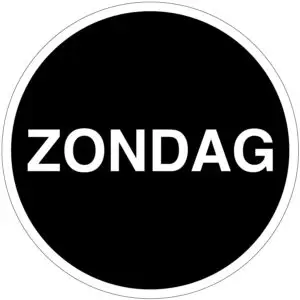 Zondag sticker met tekst - zwart wit- rond - zelfklevende folie