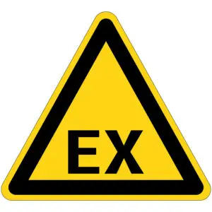 EX explosiegevaar waarschuwingspictogram - geel zwart - driehoekig - symbool met tekst EX op gele achtergrond
