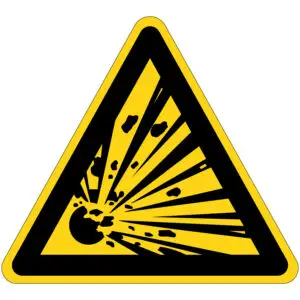 Explosiegevaar waarschuwingspictogram - W002 - geel zwart - driehoekig - symbool explosie op gele achtergrond