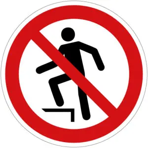 Niet op staan pictogram - P019 - rood wit - rond - symbool persoon die op opstapje gaat staan met rode schuine streep