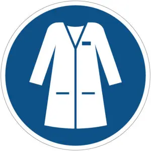 Laboratoriumjas verplicht gebodspictogram - M059 - blauw wit - rond - symbool labjas met blauwe achtergrond
