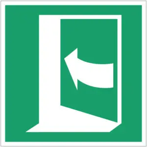 Deur links duwen EHBO pictogram - E022 - groen wit - vierkant - symbool deur met pijl naar links op groene achtergrond