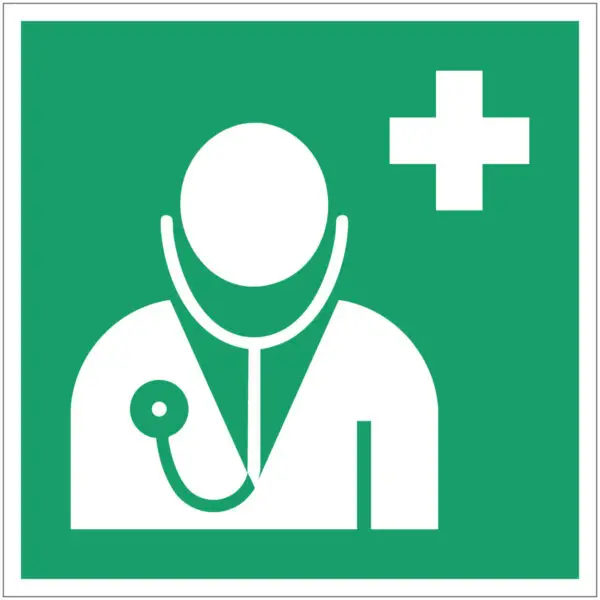 Dokter EHBO pictogram - E009 - groen wit - vierkant - symbool dokter of arts met wit kruis op groene achtergrond