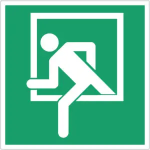 Noodraam EHBO pictogram - E016C - groen wit - vierkant - symbool persoon uit raam op groene achtergrond