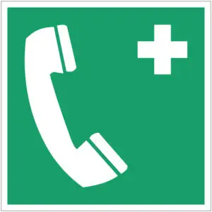Noodtelefoon EHBO pictogram - E004 - groen wit - vierkant - symbool telefoonhoorn met wit kruis op groene achtergrond