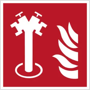 Ondergrondse brandkraan pictogram - rood wit - vierkant - symbool ondergrondse brandkraan met vuur op rode achtergrond