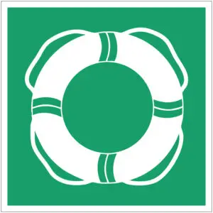 Reddingsboei EHBO pictogram - E061 - groen wit - vierkant - symbool reddingsboei op groene achtergrond