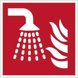 Sprinkler brand pictogram - F011 - rood wit - vierkant - symbool sprinkler met vuur op rode achtergrond