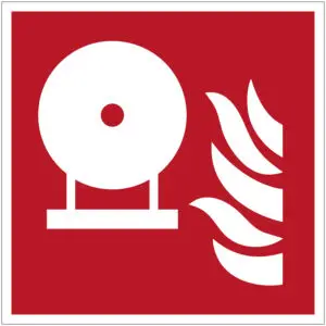 Vaste brandblusser brand pictogram - F013 - rood wit - vierkant - symbool blusser met vuur op rode achtergrond