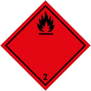 ADR klasse 2.1 brandbare gassen pictogram - rood zwart - vierkant - symbool vlam en cijfer 2