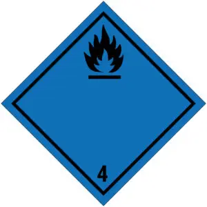 ADR klasse 4.3 ontvlambaar met water pictogram - blauw zwart - vierkant - symbool vlam en cijfer 4
