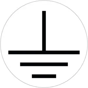 Aarde geleider sticker - rond - wit zwart - symbool aarding met witte achtergrond