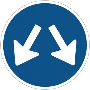 Beide kanten passeren verkeerspictogram - D3 - rond - blauw wit - twee witte pijlen met ronde blauwe achtergrond