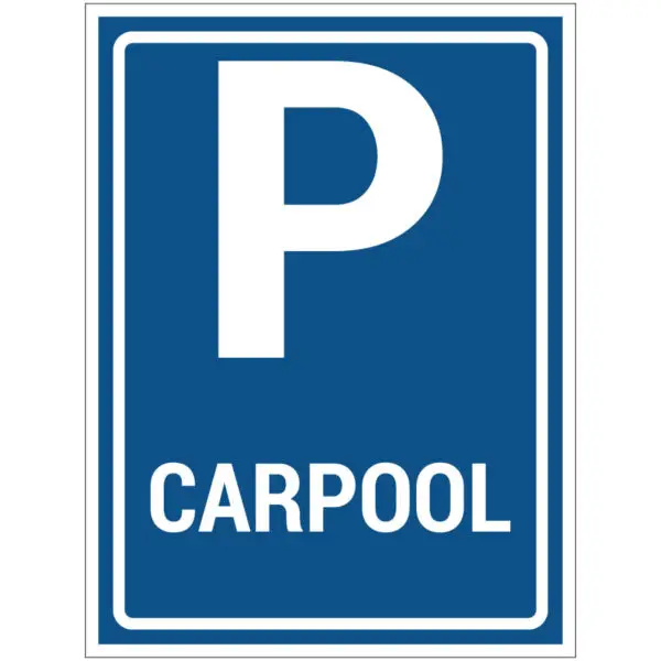 Carpool parkeerplaats verkeerspictogram - E13 - rechthoekig - blauw wit - symbool P en tekst carpool op blauwe achtergrond