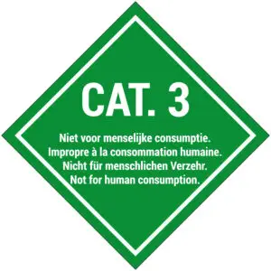 Categorie 3 ADR pictogram - groen wit - vierkant - tekst CAT. 3 niet voor menselijke consumptie