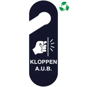 Deurhanger kloppen aub - Sign again materiaal - donkerblauw wit - symbool kloppende hand