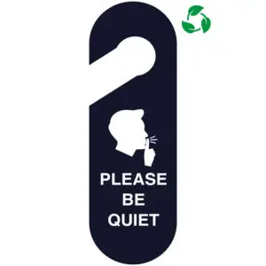 Deurhanger please be quiet - Sign again materiaal - donkerblauw wit - symbool persoon met vinger voor de mond
