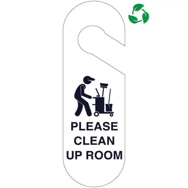 Deurhanger please clean up room - Sign again materiaal - wit donkerblauw - symbool schoonmaker