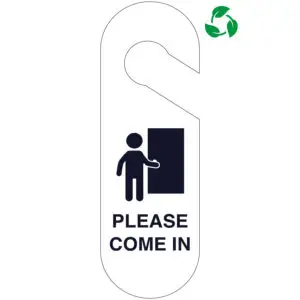 Deurhanger please come in - Sign again materiaal - wit donkerblauw - symbool persoon bij deur