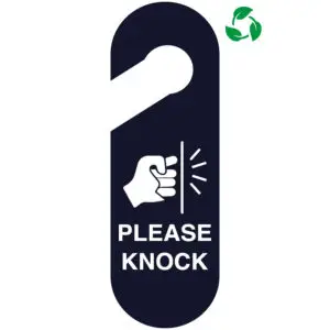 Deurhanger please knock - Sign again materiaal - donkerblauw wit - symbool kloppende hand