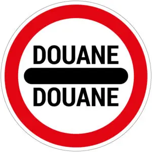 Douane pictogram - F10 - rond - rood wit - tekst douane met zwarte streep en rode rand