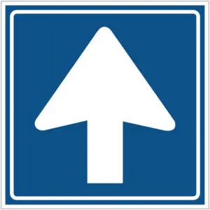 Eenrichtingsweg verkeerspictogram - C3 - vierkant - blauw wit - witte pijl omhoog met blauwe achtergrond