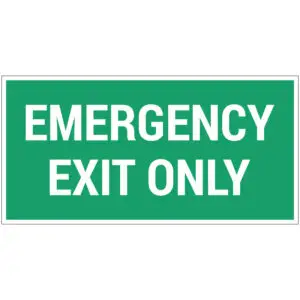 Emergency exit only pictogram - groen wit - rechthoekig - tekst emergency exit only op groene achtergrond