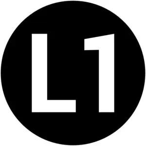 Fase L1 AC geleider sticker - rond - zwart wit - tekst L1 met zwarte achtergrond
