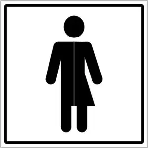 Genderneutraal toilet pictogram - vierkant - zwart grijs - symbool halve man en halve vrouw