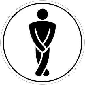 Heren WC pictogram - rond - zwart wit - symbool man met armen voor kruis