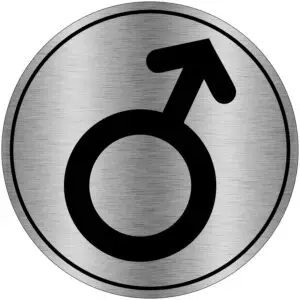 Mannen WC pictogram - rond - zwart grijs - symbool man - brushed aluminium