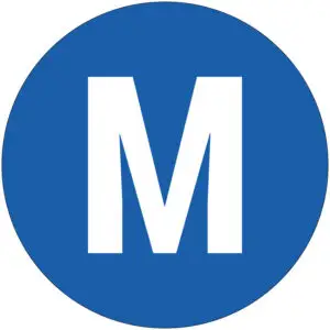 Middengeleider sticker - rond - blauw wit - letter M met blauwe achtergrond