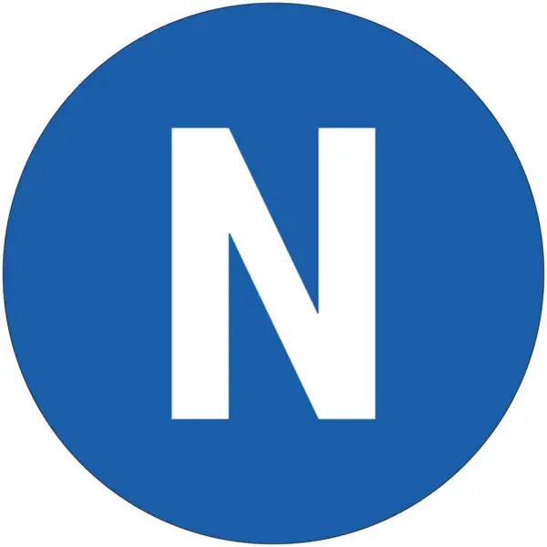 Neutrale N AC geleider sticker - rond - blauw wit - letter N met blauwe achtergrond